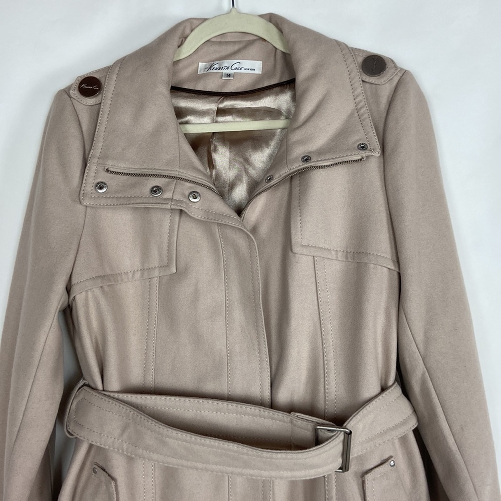 Kenneth Cole New York Wool Belted Zip Up & Down Snap Zip Full Length Trench Coat - Picture 3 of 16